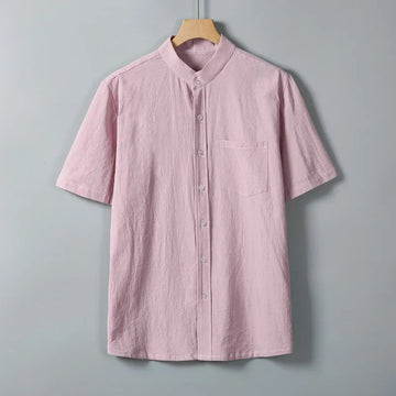 AIDASE  -  Summer Short Sleeve Cotton Linen Shirts Men Solid Casual Stand Collar Shirt Male Breathable Loose Daily Blouse Tops Plus Size aidase-shop